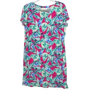 Pappagallo Floral Tropical Shift Dress Large Fuchsia Pink